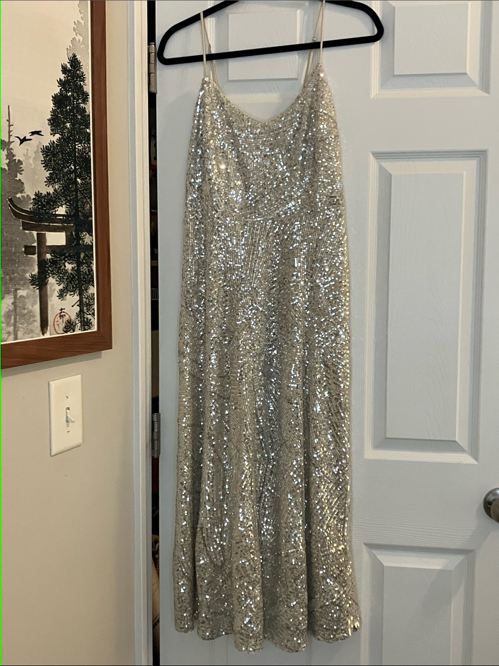 LOFT Silver Sequin Spaghetti-Strap Evening Dress Size 6